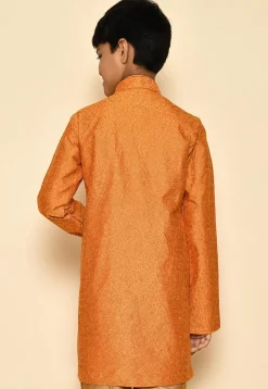 Embroidered Art Silk Sherwani Set in Mustard