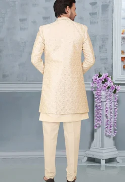 Embroidered Art Silk Sherwani in Cream