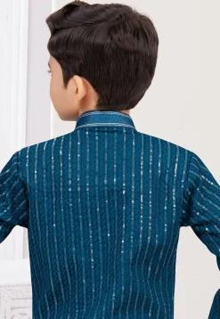 Embroidered Art Silk Sherwani in Teal Blue
