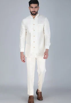 Embroidered Art Silk Sherwani in Off White