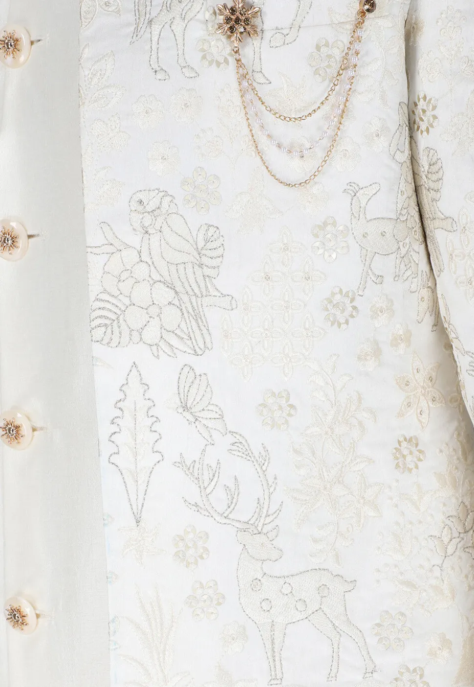 Embroidered Art Silk Sherwani in Off White