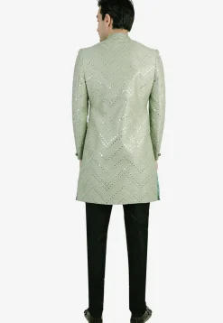 Embroidered Art Silk Sherwani in Light Green