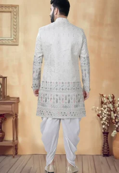 Embroidered Art Silk Sherwani in Cream