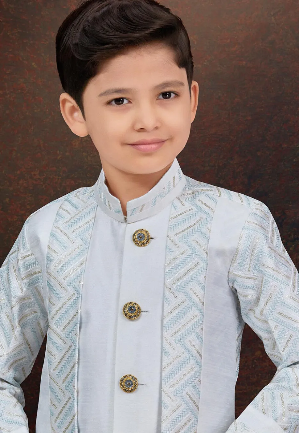 Embroidered Art Silk Sherwani in Off White