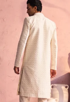 Embroidered Art Silk Sherwani in Cream