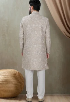 Embroidered Art Silk Sherwani in Beige