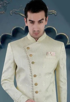 Embroidered Art Silk Sherwani in Light Green