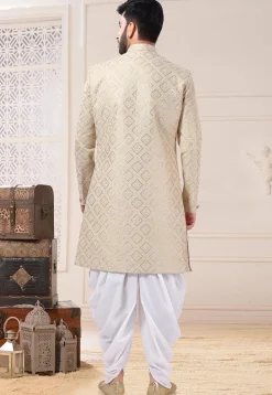 Embroidered Art Silk Sherwani in Light Beige