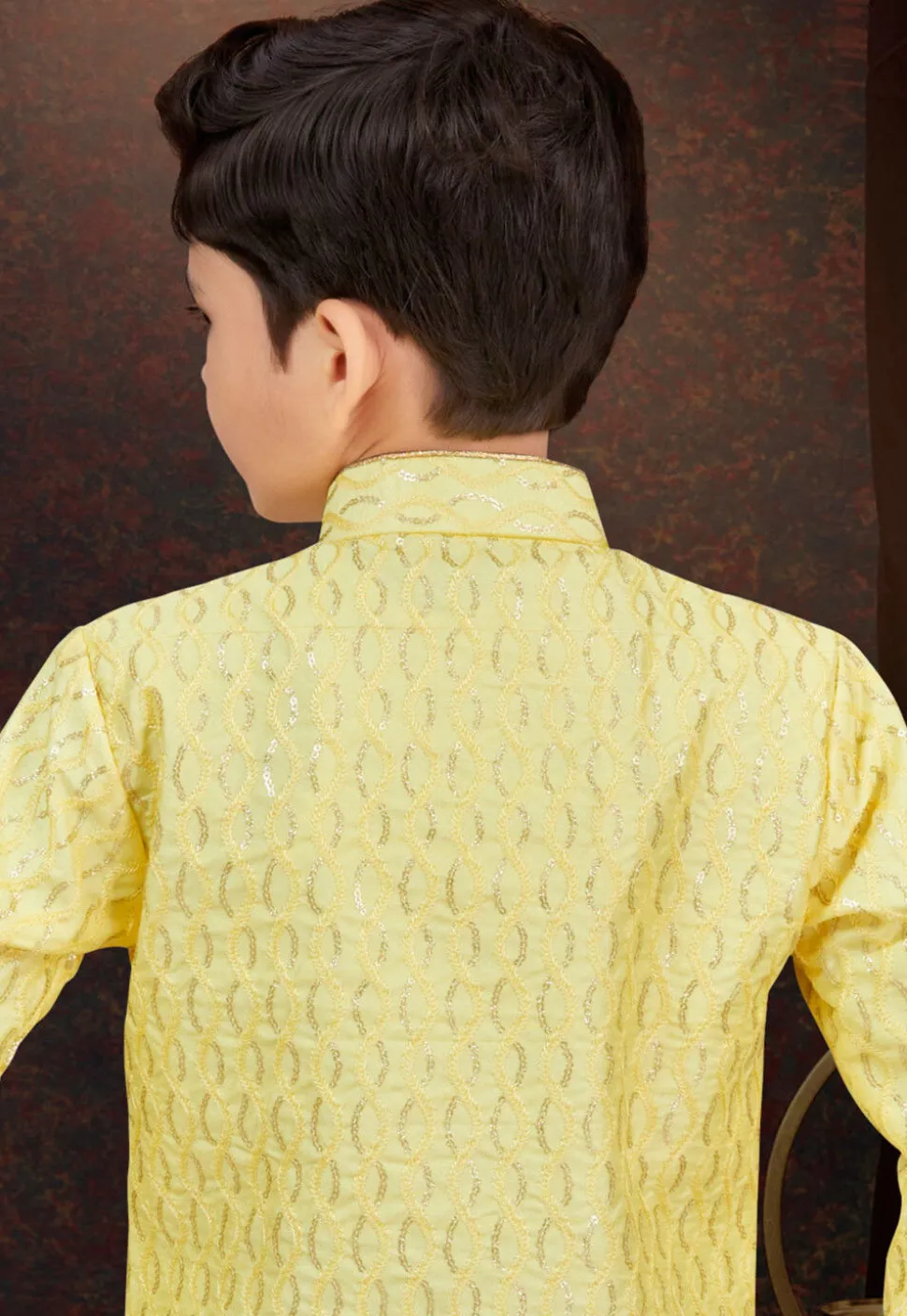 Embroidered Art Silk Sherwani in Yellow