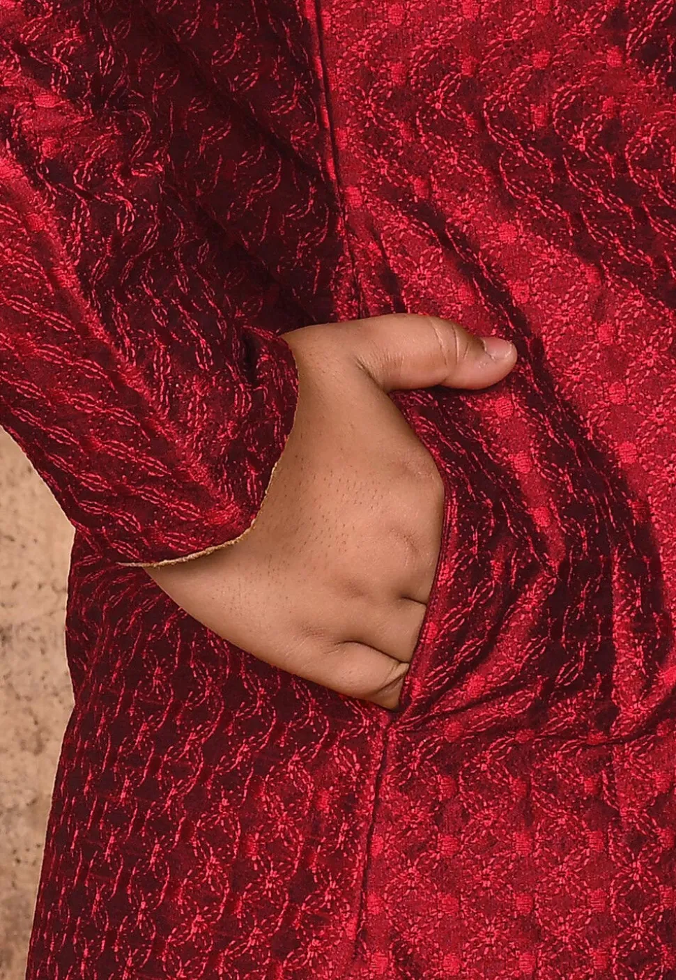 Embroidered Art Silk Sherwani Set in Maroon
