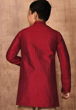 Embroidered Art Silk Sherwani Set in Maroon
