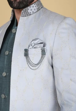 Embroidered Art Silk Sherwani in Dusty Green and Dusty Blue