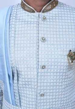Embroidered Art Silk Sherwani in Sky Blue