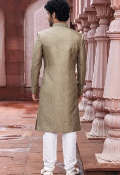 Embroidered Art Silk Sherwani in Beige