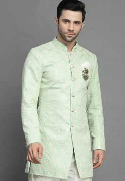 Embroidered Art Silk Sherwani in Light Green