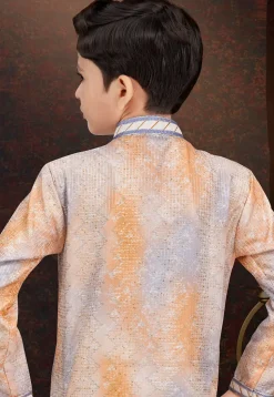 Embroidered Art Silk Sherwani in Orange and Grey