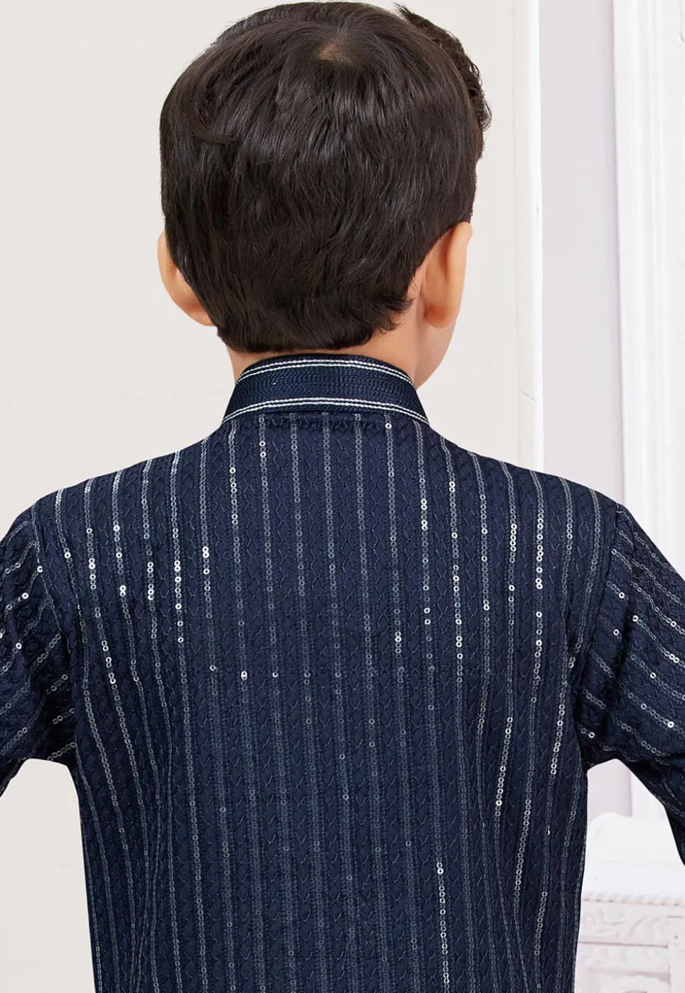 Embroidered Art Silk Sherwani in Navy Blue