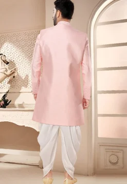 Embroidered Art Silk Sherwani in Pink