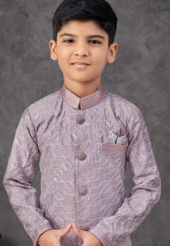 Embroidered Art Silk Sherwani in Purple