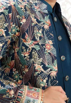 Embroidered Art Silk Sherwani in Teal Blue