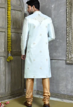 Embroidered Art Silk Sherwani in Sky Blue