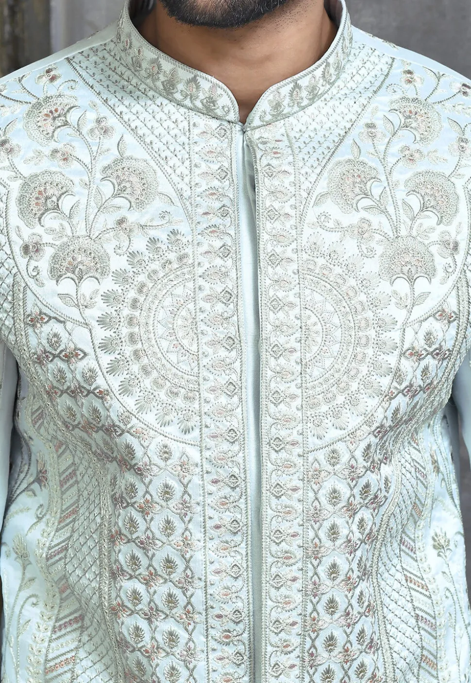 Embroidered Art Silk Sherwani in Sky Blue