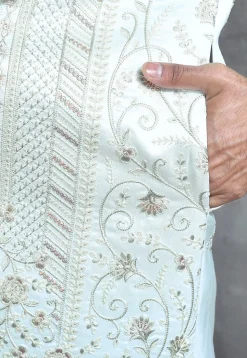 Embroidered Art Silk Sherwani in Sky Blue
