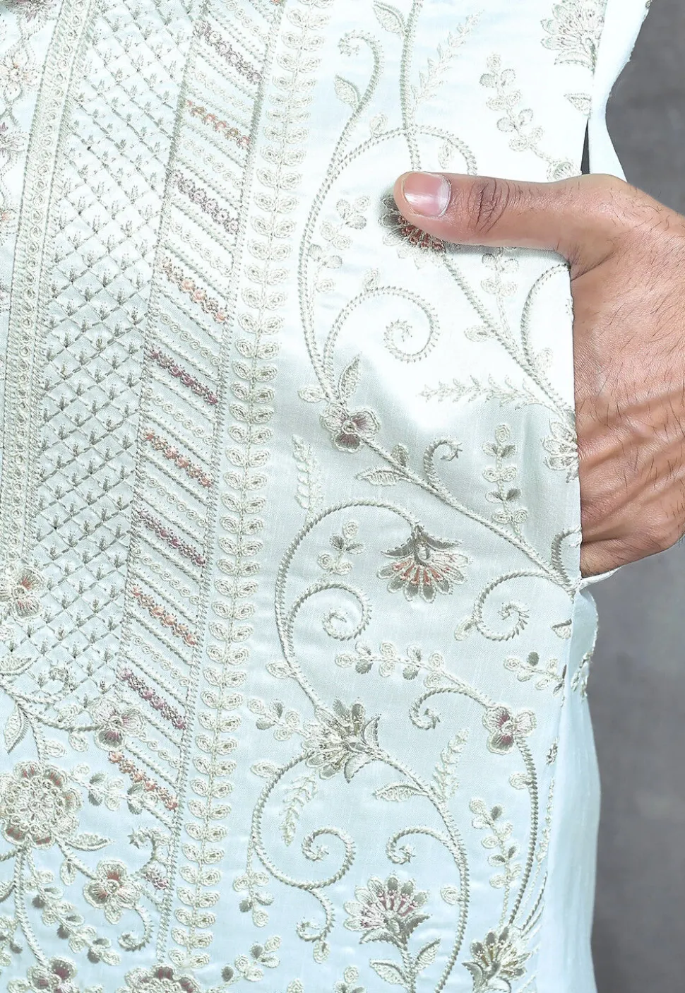 Embroidered Art Silk Sherwani in Sky Blue