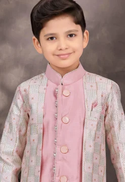 Embroidered Art Silk Sherwani in Pink and Off White