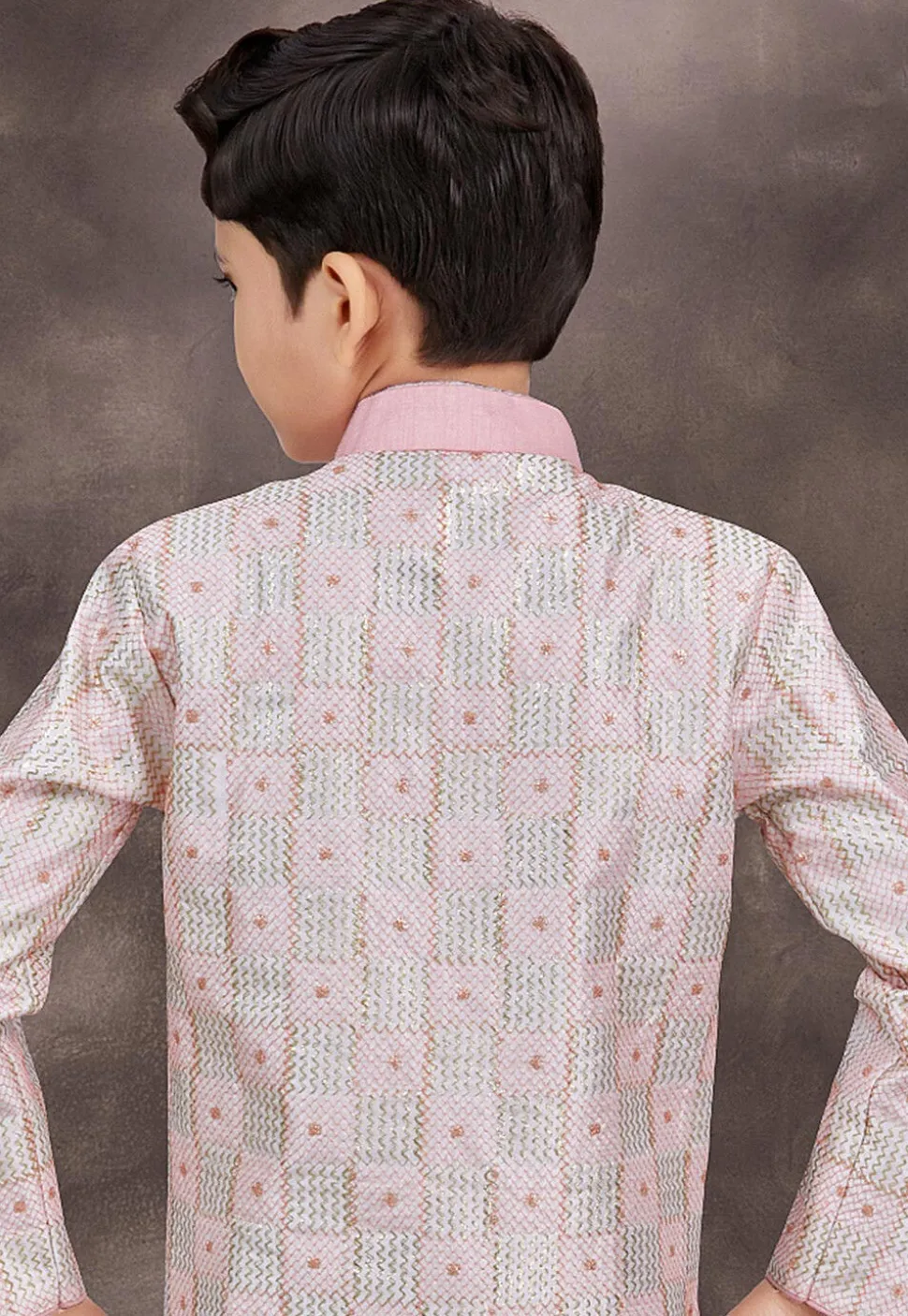 Embroidered Art Silk Sherwani in Pink and Off White