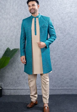 Embroidered Art Silk Sherwani in Beige