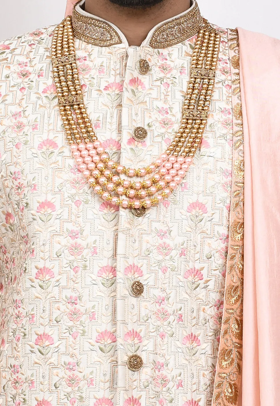 Embroidered Art Silk Sherwani in Cream