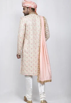Embroidered Art Silk Sherwani in Cream