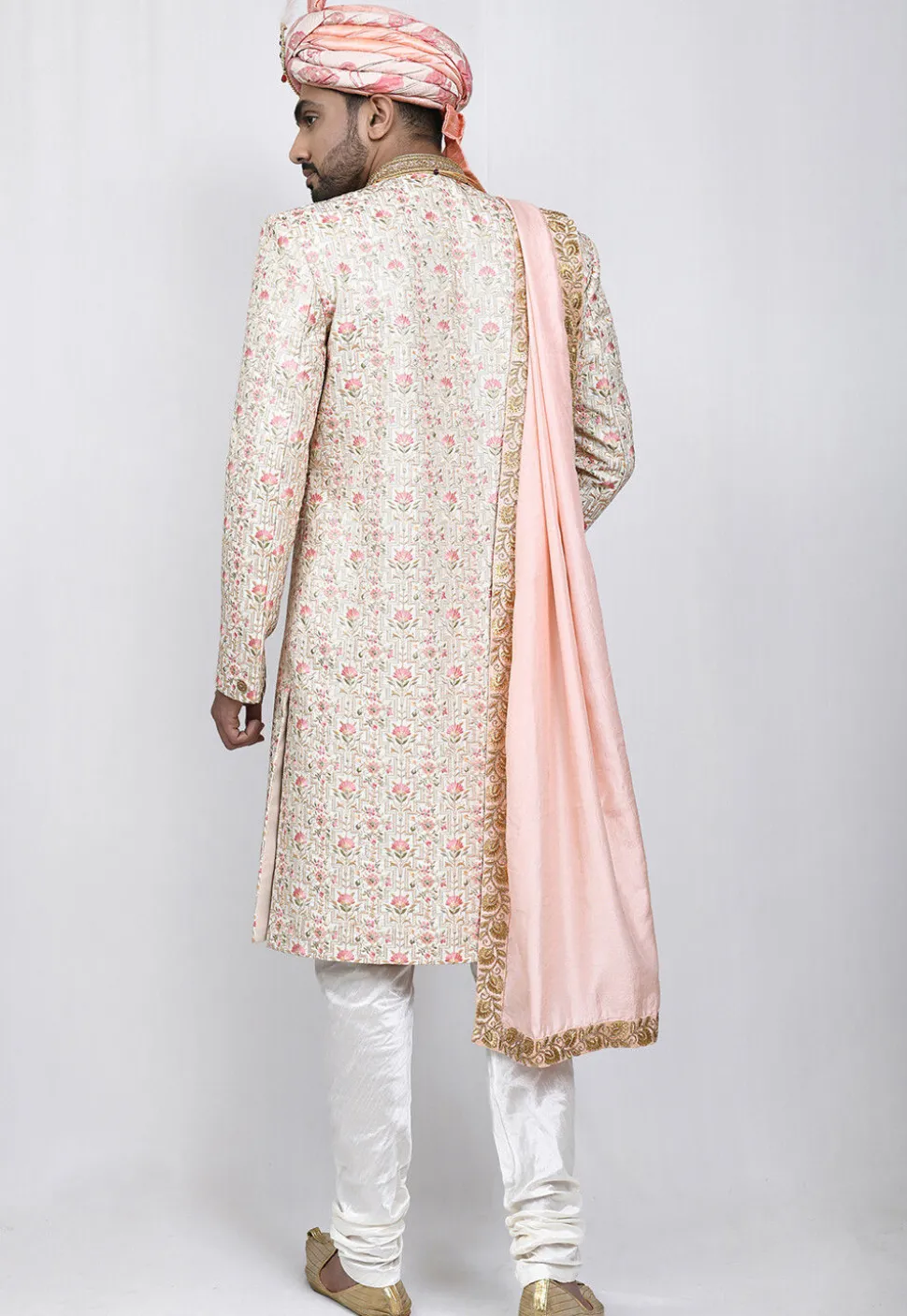 Embroidered Art Silk Sherwani in Cream