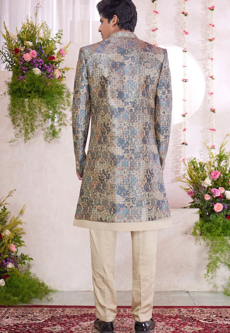 Embroidered Art Silk Sherwani in Beige