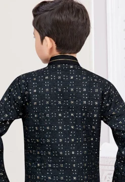 Embroidered Art Silk Sherwani in Black