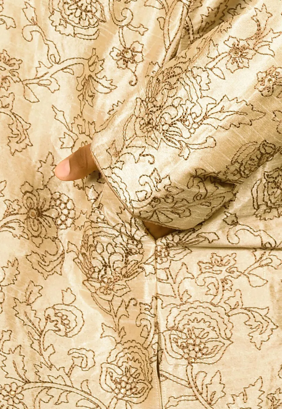 Embroidered Art Silk Sherwani Set in Light Beige