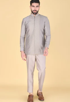 Embroidered Art Silk Sherwani in Fawn