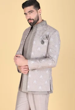 Embroidered Art Silk Sherwani in Fawn