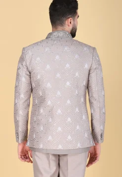 Embroidered Art Silk Sherwani in Fawn