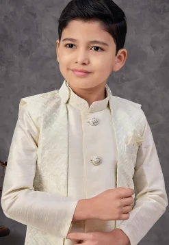 Embroidered Art Silk Sherwani in Cream