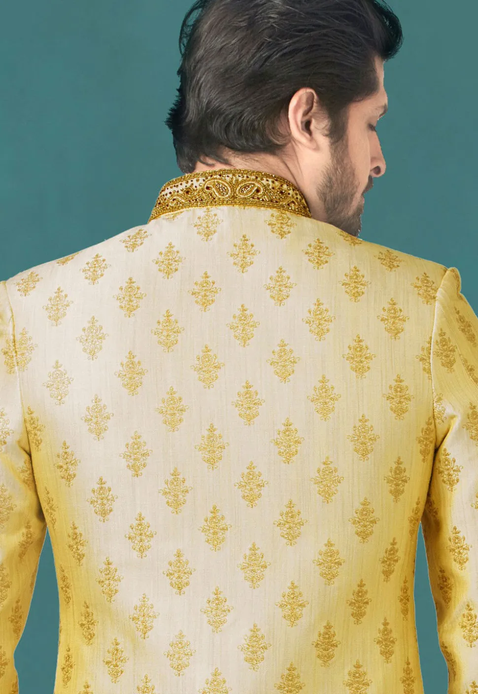 Embroidered Art Silk Sherwani in Beige