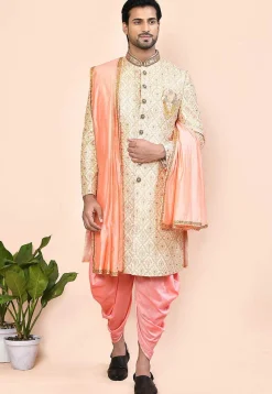 Embroidered Art Silk Sherwani in Beige