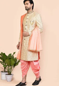 Embroidered Art Silk Sherwani in Beige