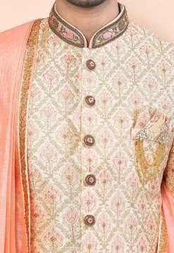 Embroidered Art Silk Sherwani in Beige