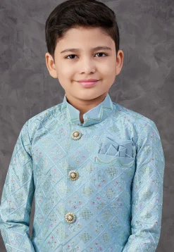 Embroidered Art Silk Sherwani in Sky Blue