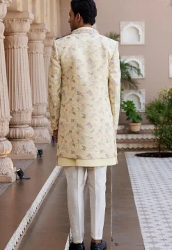 Embroidered Art Silk Sherwani in Yellow