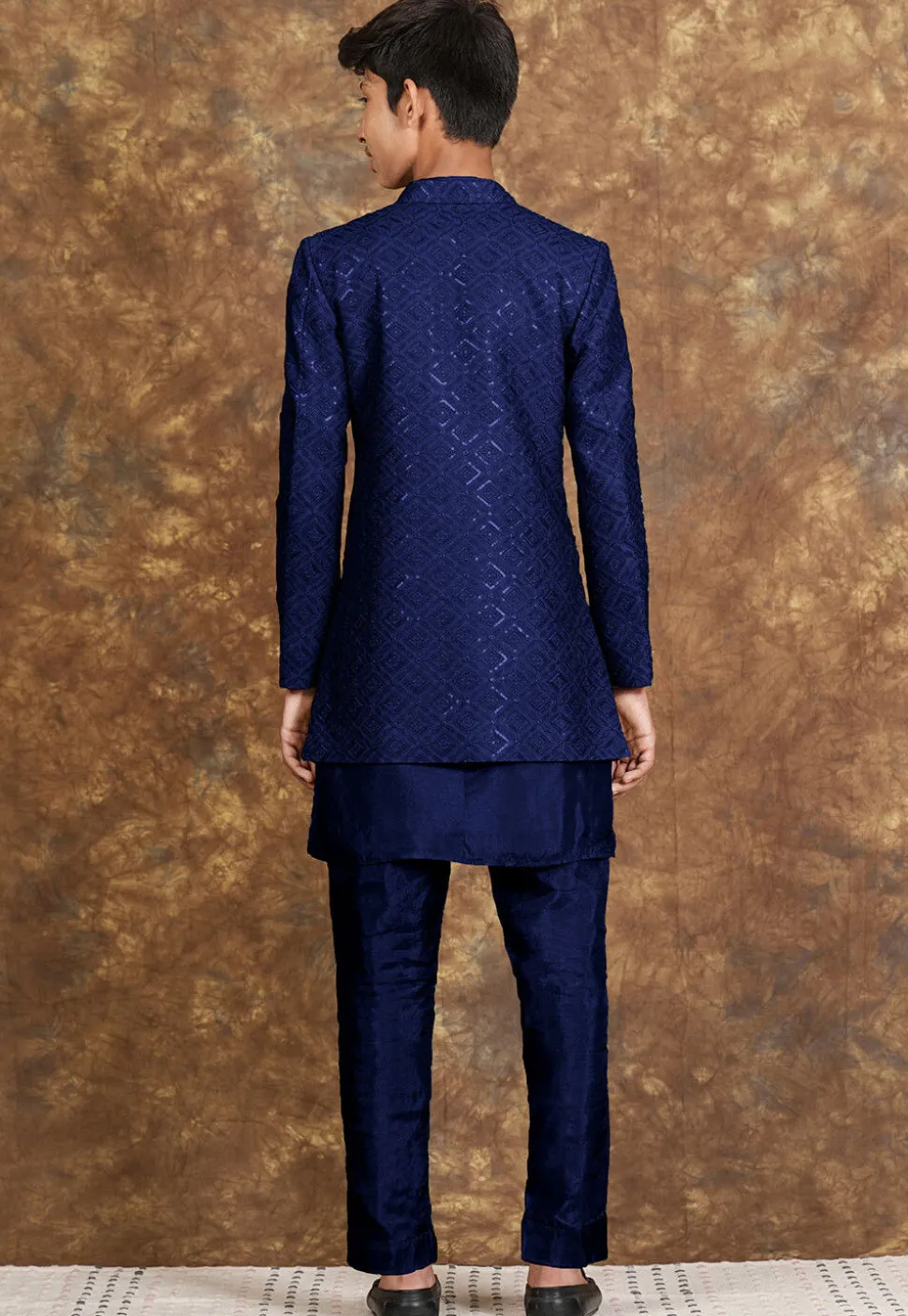 Embroidered Art Silk Sherwani in Royal Blue