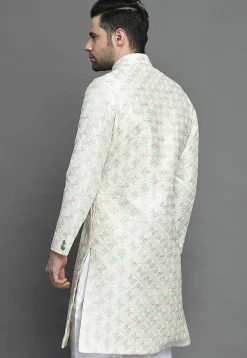 Embroidered Art Silk Sherwani in Off White