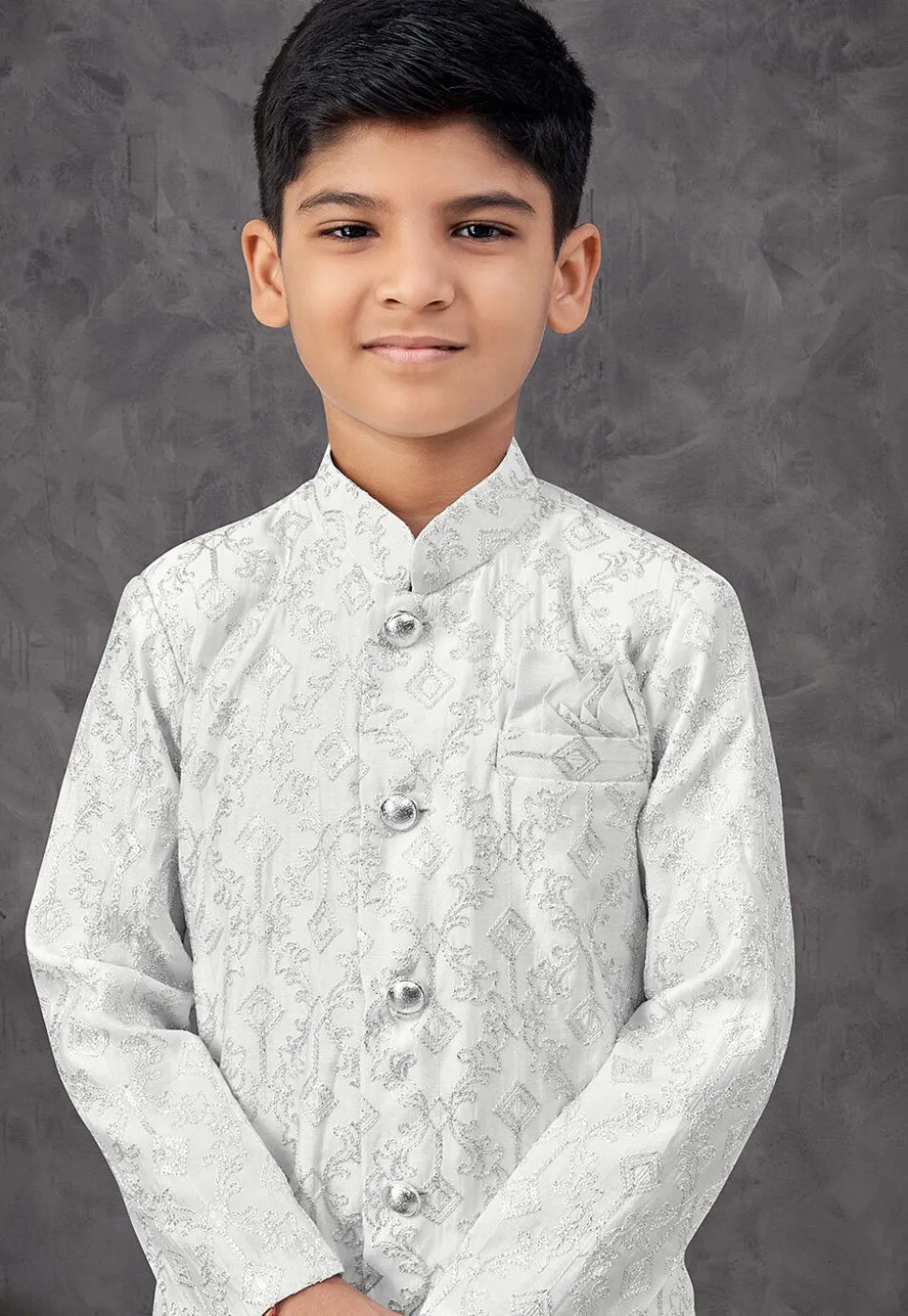 Embroidered Art Silk Sherwani in Off White
